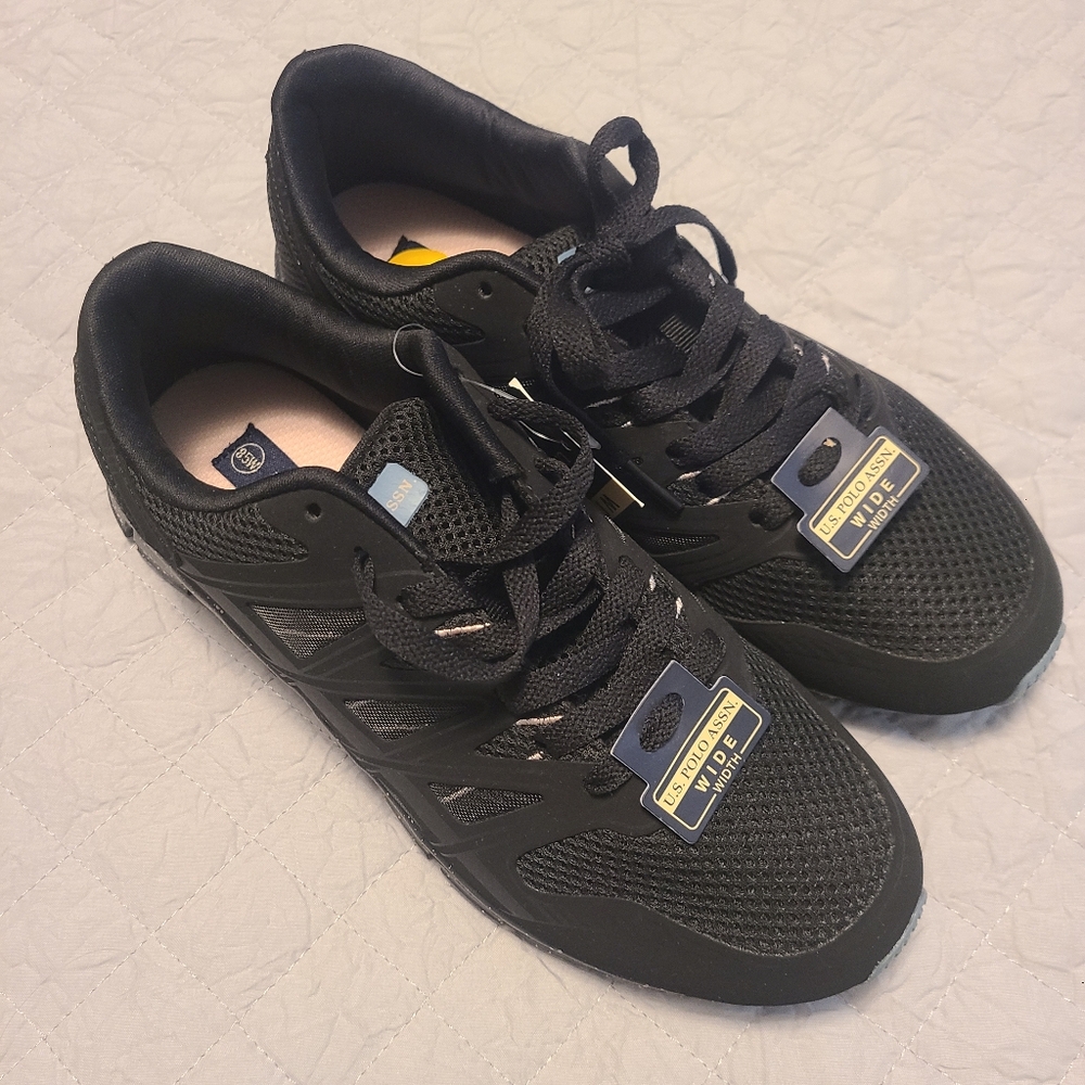 NWT US Polo Ass Women's Comfort Non- slip Black Wide Athletic Sneakers Size 8.5W